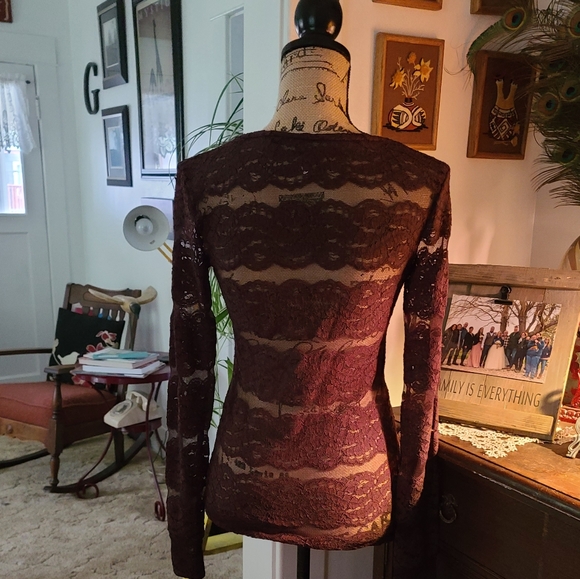 BKE lace brown long sleeve top - Picture 4 of 6